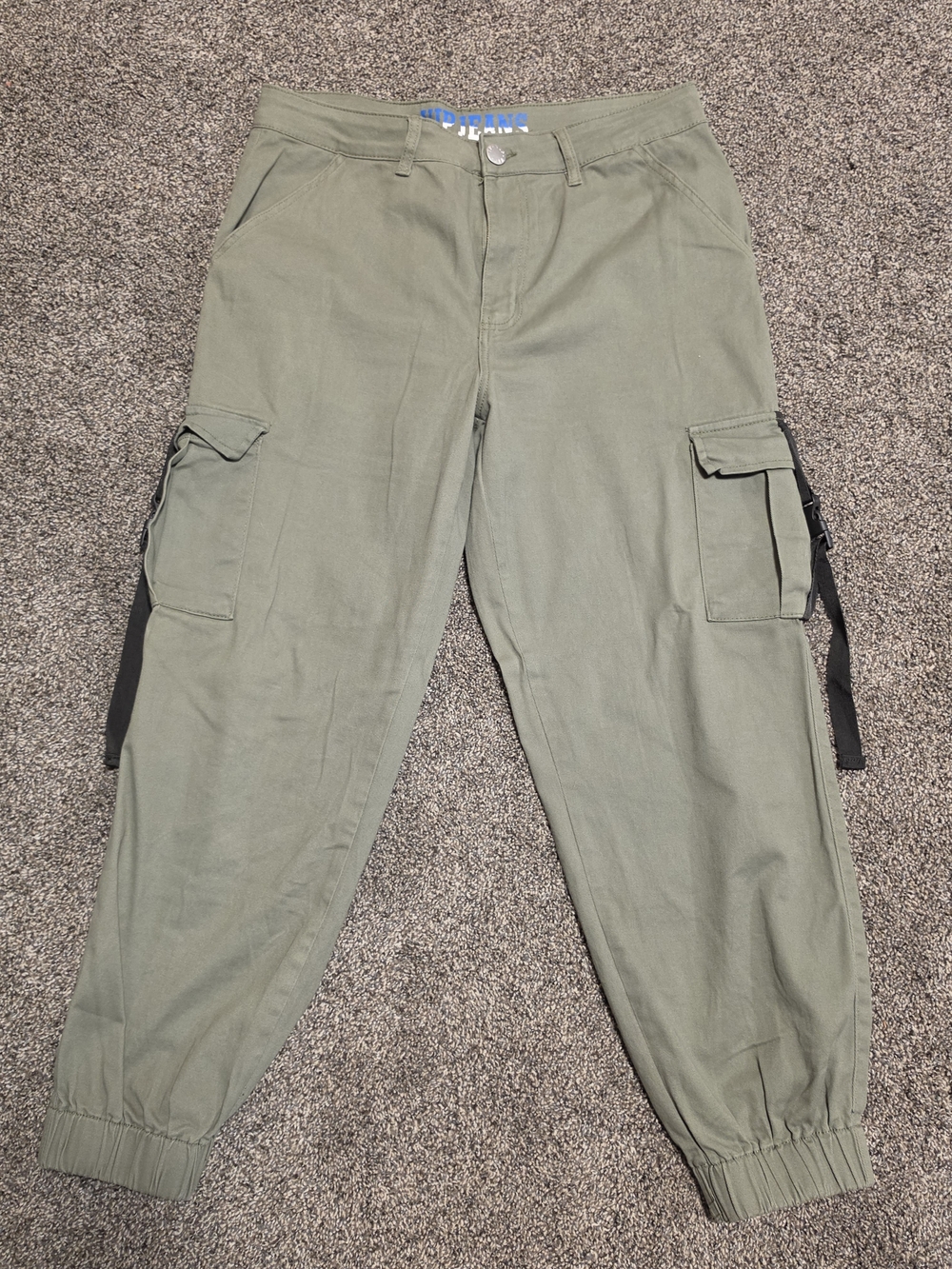 VIP Olive Green Cargo Pants with Black Strap Details